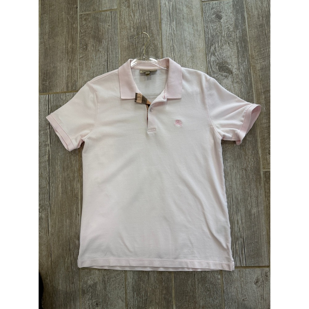 Burberry Polo Shirt Womens L Pink Excellent Nova Check Trim Cotton Piqué Logo